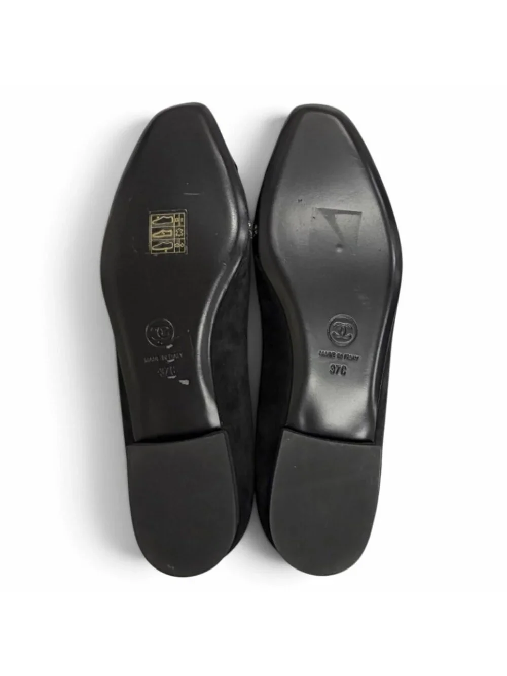 Chanel Star Bijou Rhinestone Suede Leather Flat Shoes Pumps Black